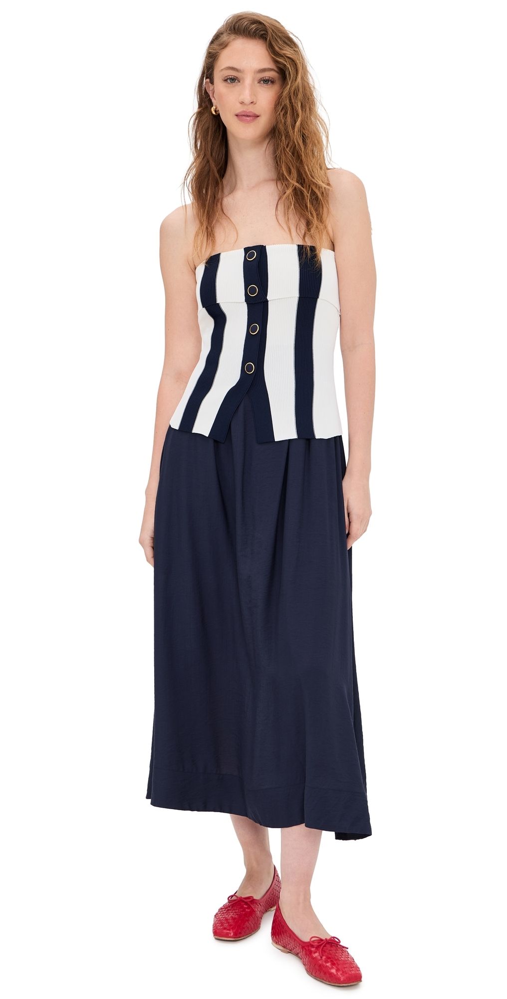 Moon River Tube Top Striped Detail Midi Dress Navy/Ivory L