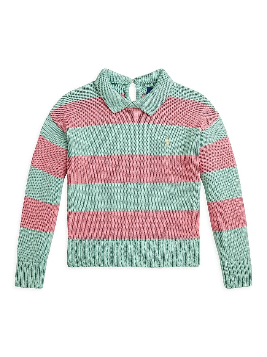 Little Kid's & Kid's Rugby Striped Knit Cotton Sweater - Celadon - Size 10
