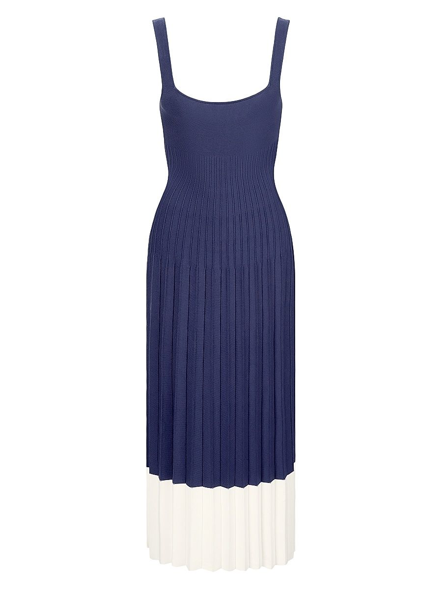 Women's Ellison Two-Tone Pleated Dress - Navy White - Size XL