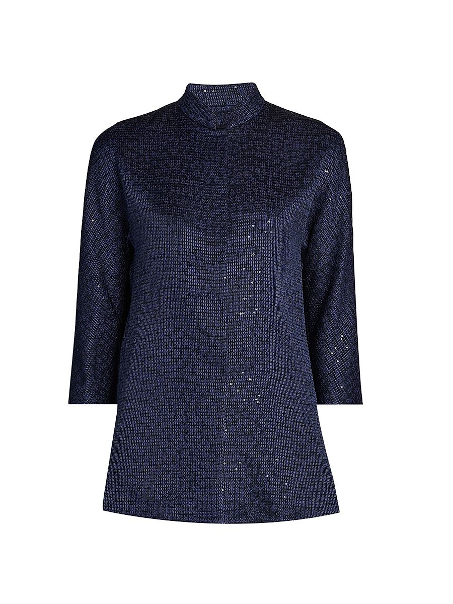 Women's Sequined Stand Collar Jacket - Solid Medium Blue - Size 10
