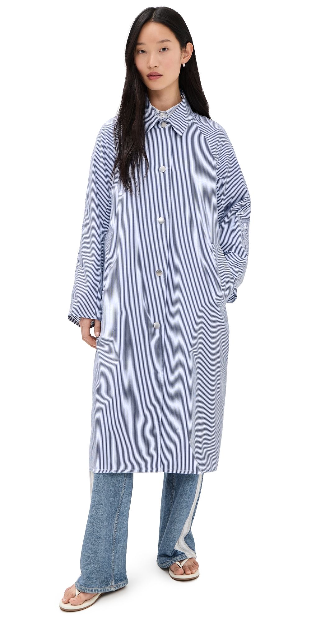 rag & bone Gayle Stripe Poplin Trench Blue Stripe XL