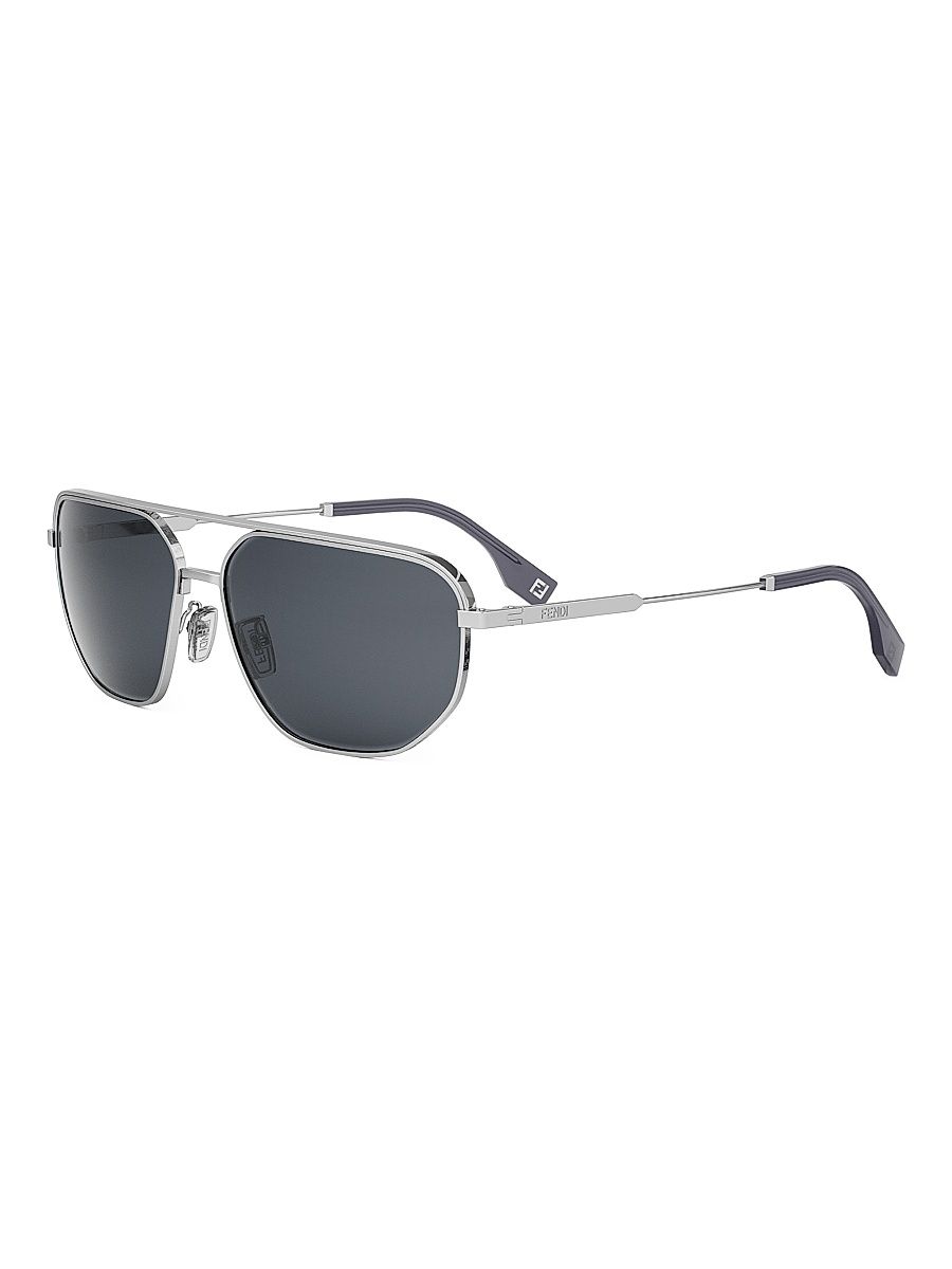 Men's Fendi Travel 61MM Rectangular Sunglasses - Silver Grey