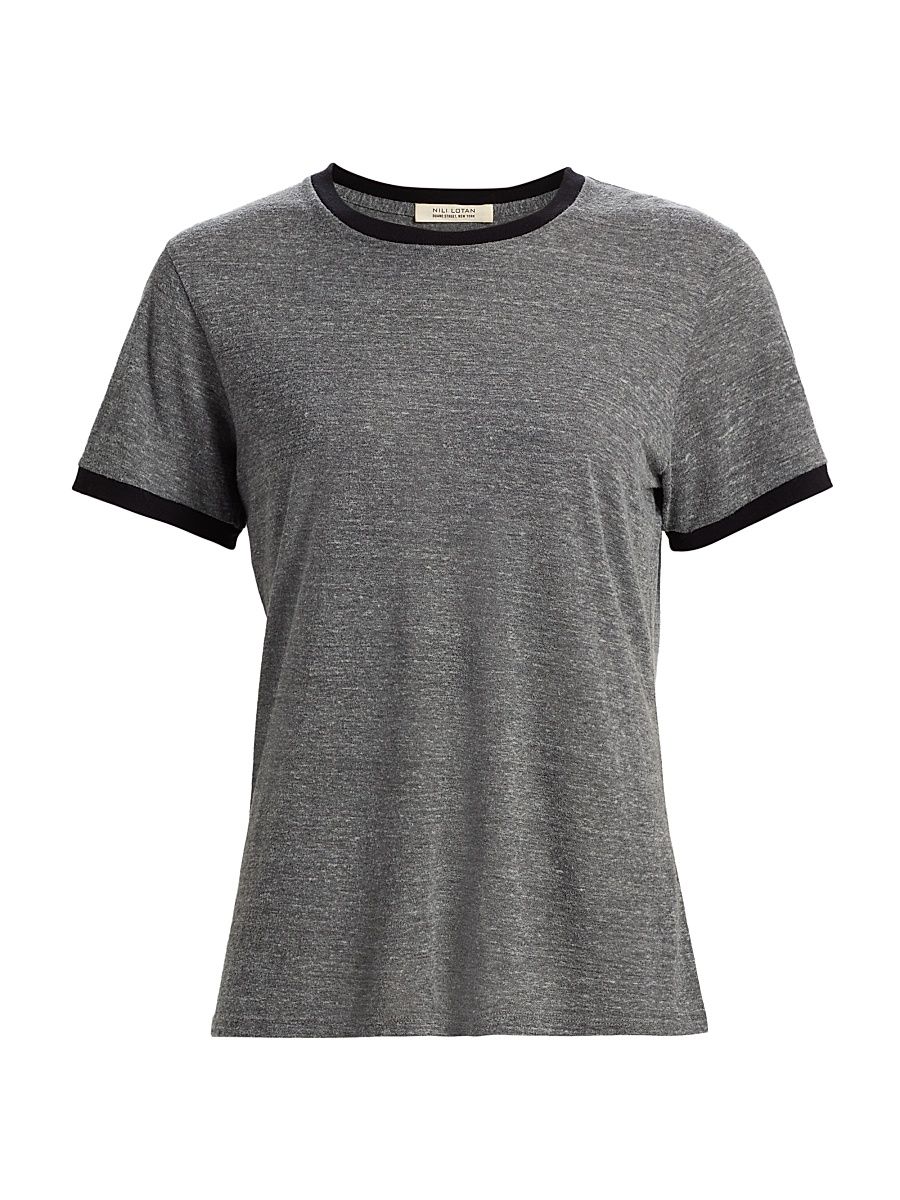 Women's Lana Cotton-Blend T-Shirt - Heather Grey Jet Black - Size XS