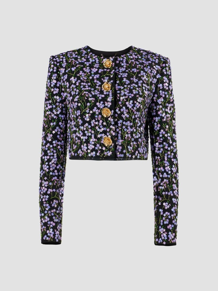 Carolina Herrera Women's Floral-Embellished Crop Jacket - Wisteria - Size 12