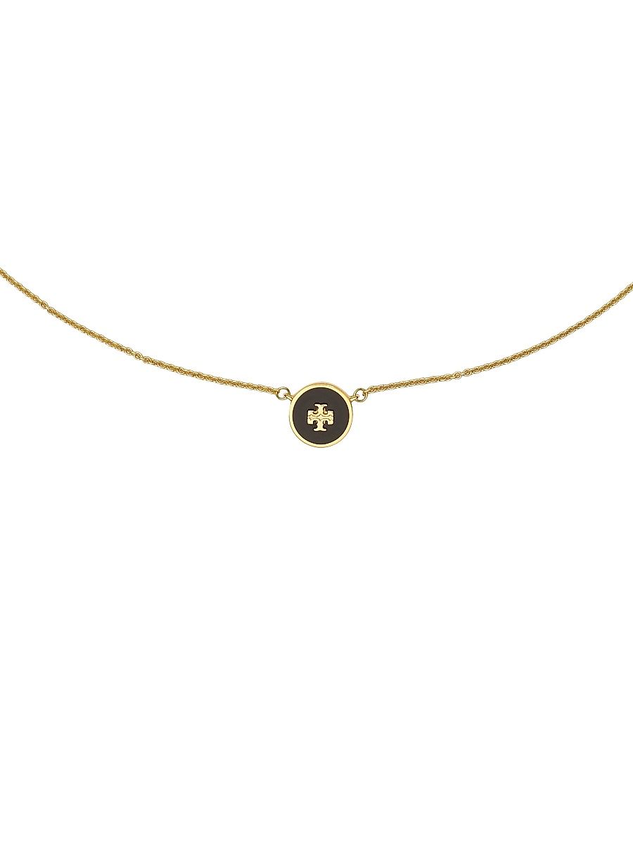 Women's Kira 18K-Gold-Plated & Enamel Logo Pendant Necklace - Gold Black