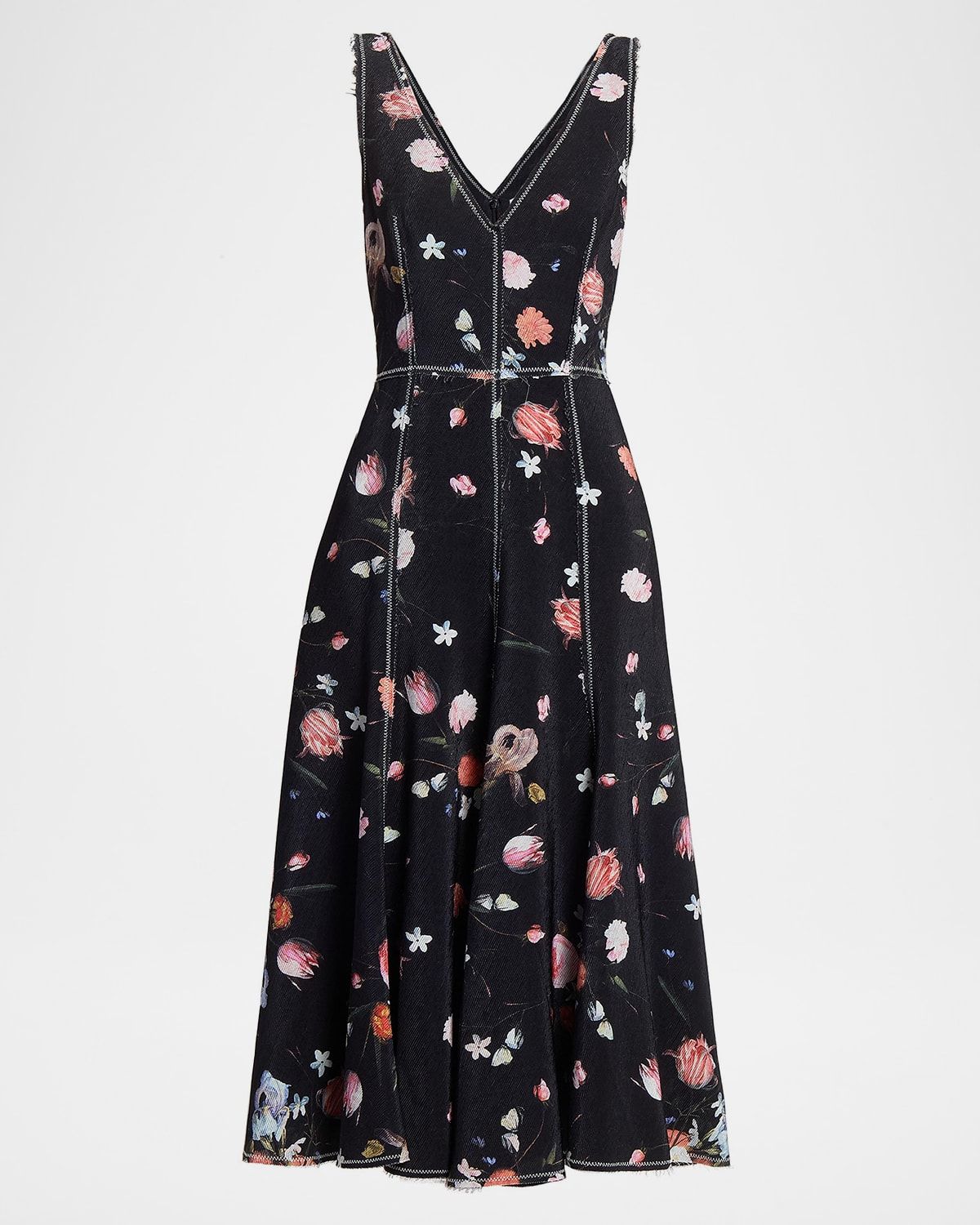 Deconstructed Floral-Print Sleeveless Midi Dress