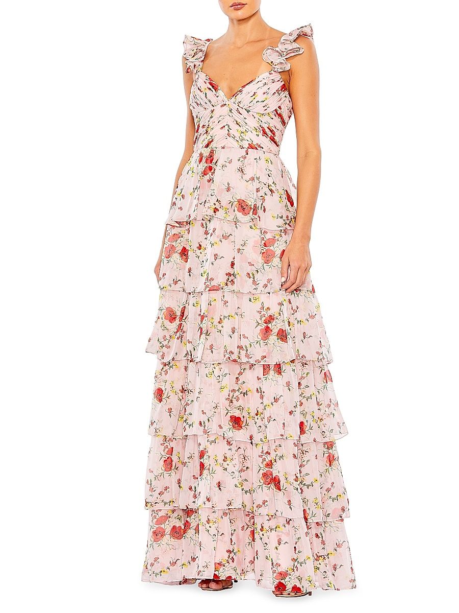 Women's Floral Tiered Gown - Pink Multi - Size 6