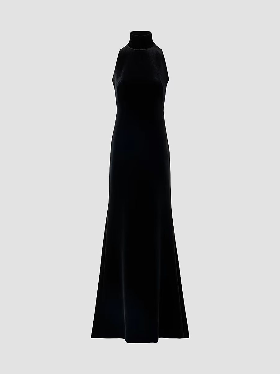 Women's Velvet Halterneck Gown - Black - Size 12