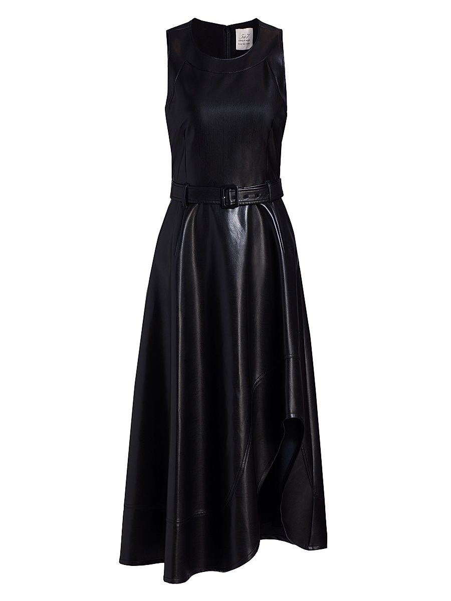 Women's Zelda Faux-Leather High-Low Midi-Dress - Black - Size 12