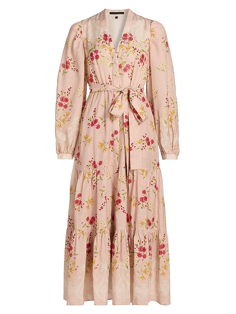 Women's Noora Floral Tiered Midi-Dress - Shell Multi - Size XXL