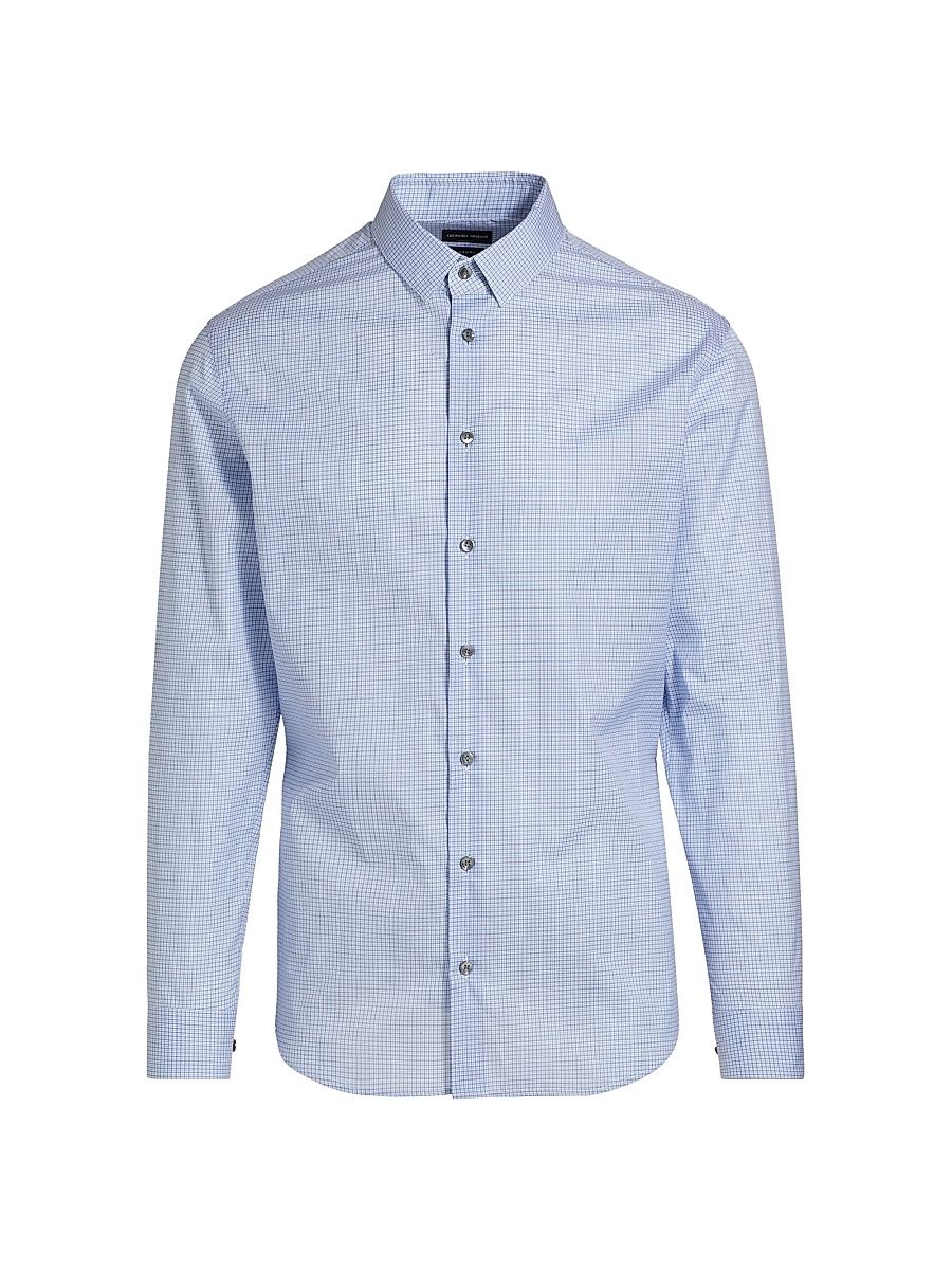 Men's Mini Plaid Cotton Shirt - Blue Multi - Size 16