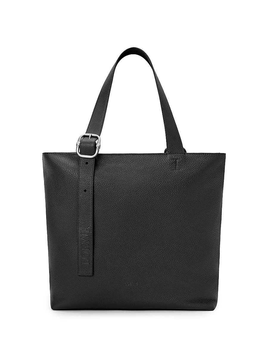 Men's Loop Leather Zipped Tote Bag - Black