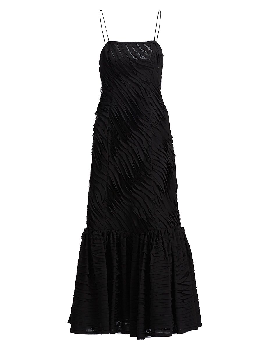 Women's Augustina Textured-Pleat Maxi Dress - Noir - Size 12