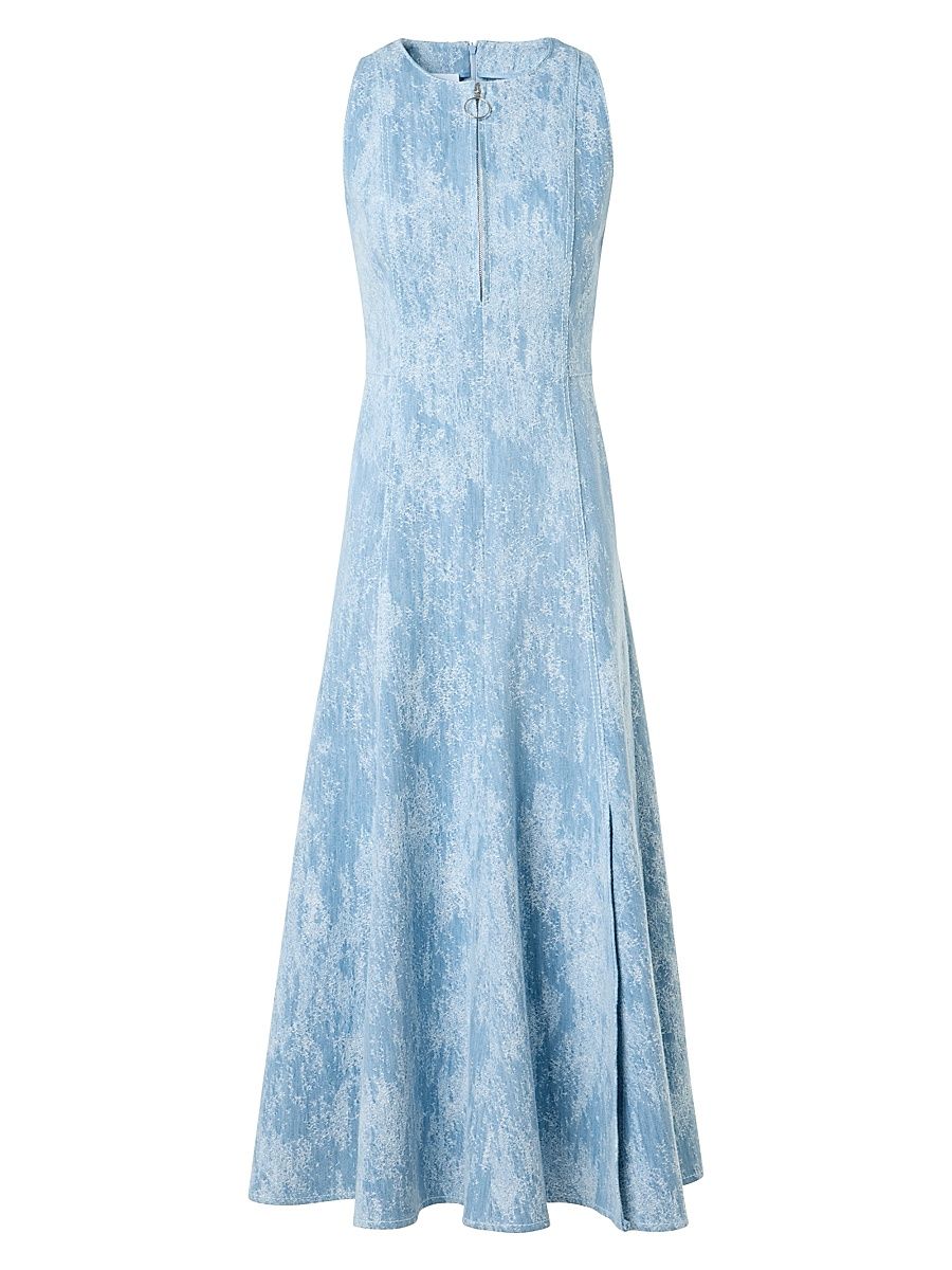Women's Washed Jacquard Denim A-Line Midi-Dress - Sky Blue Denim - Size 16