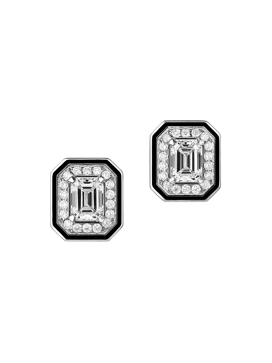 Women's Vendôme Liseré 18K White Gold, 0.82 TCW Diamond & Lacquer Stud Earrings - Diamond