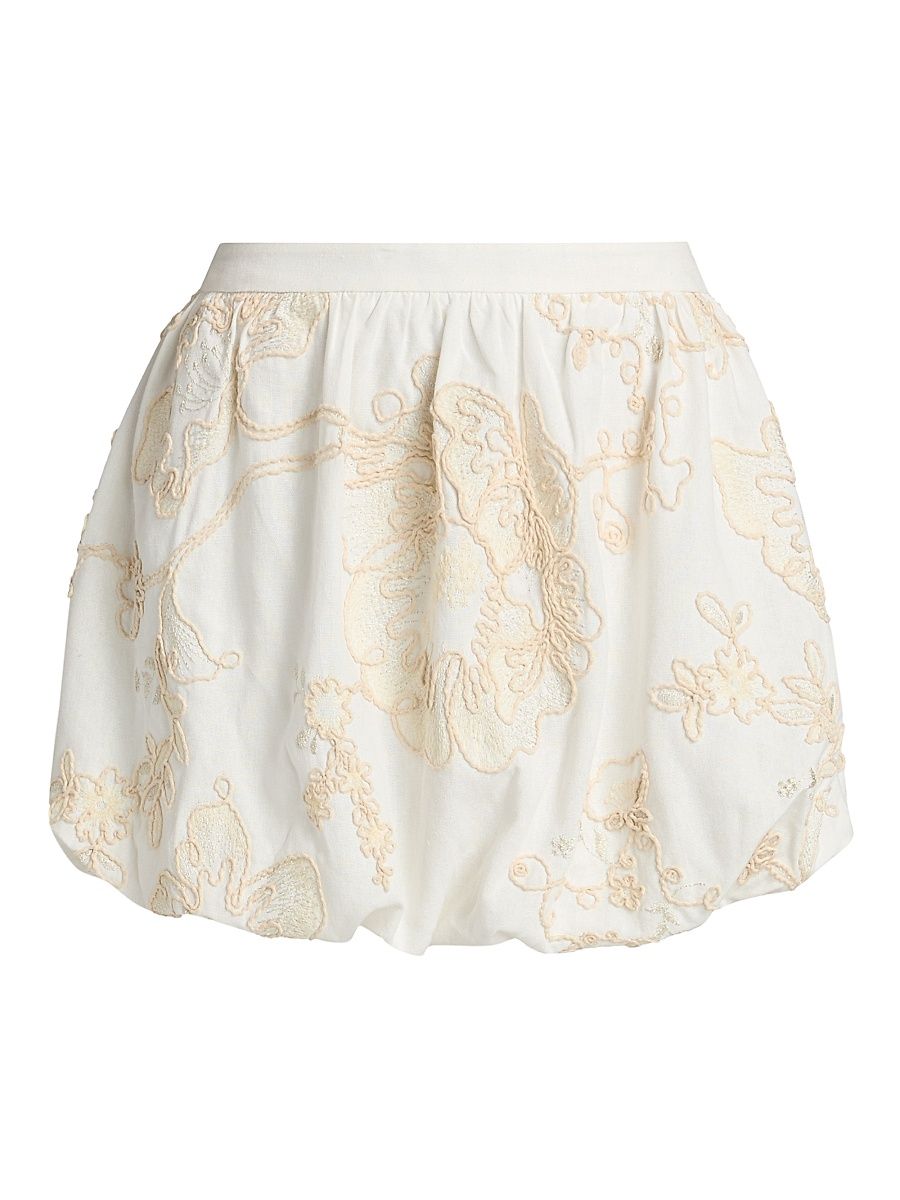 Women's Thalia Linen-Blend Miniskirt - White Embroidery - Size 12