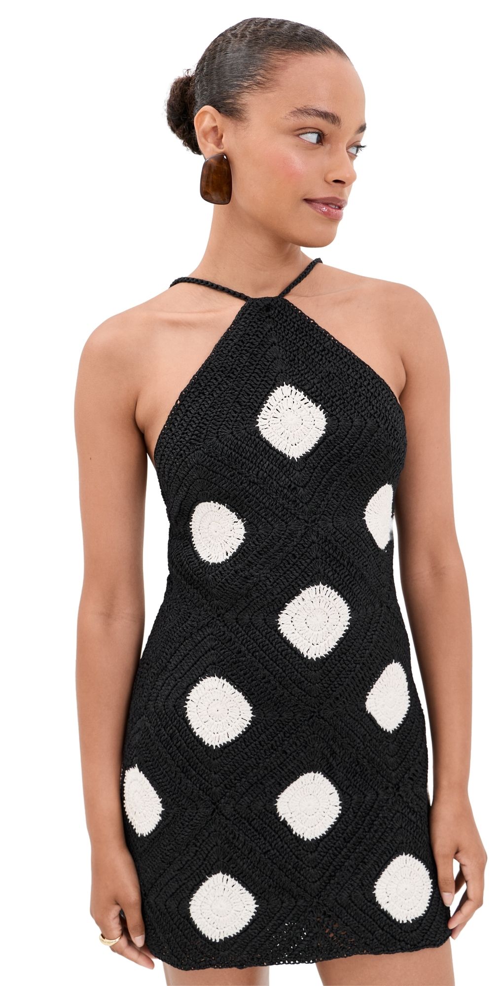 SIMONMILLER Kit Crochet Mini Dress Black/Macadamia Polka Dot XL