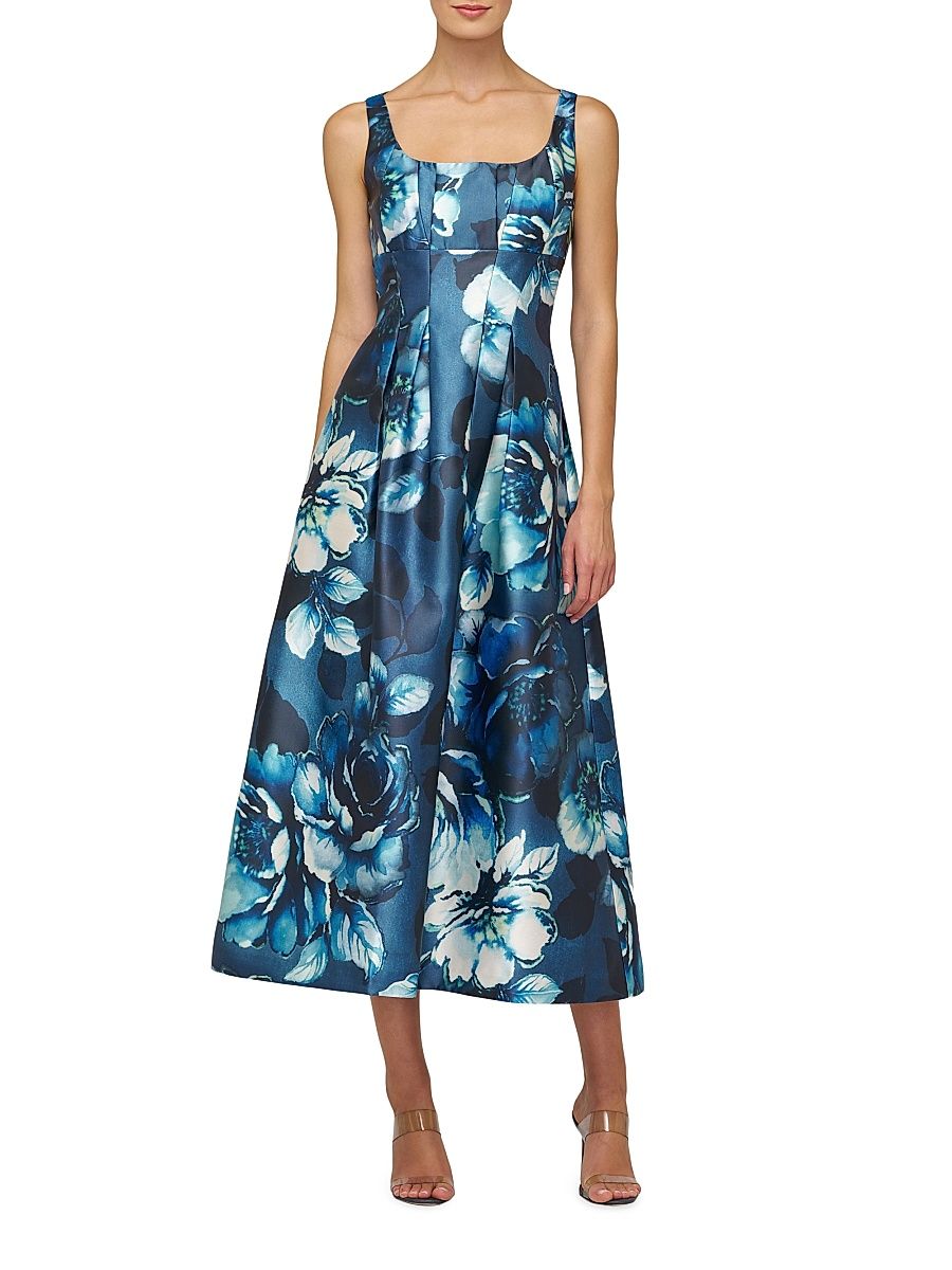 Women's June Poppy Rose Satin Cocktail Dress - Dark Ink Multi - Size 6