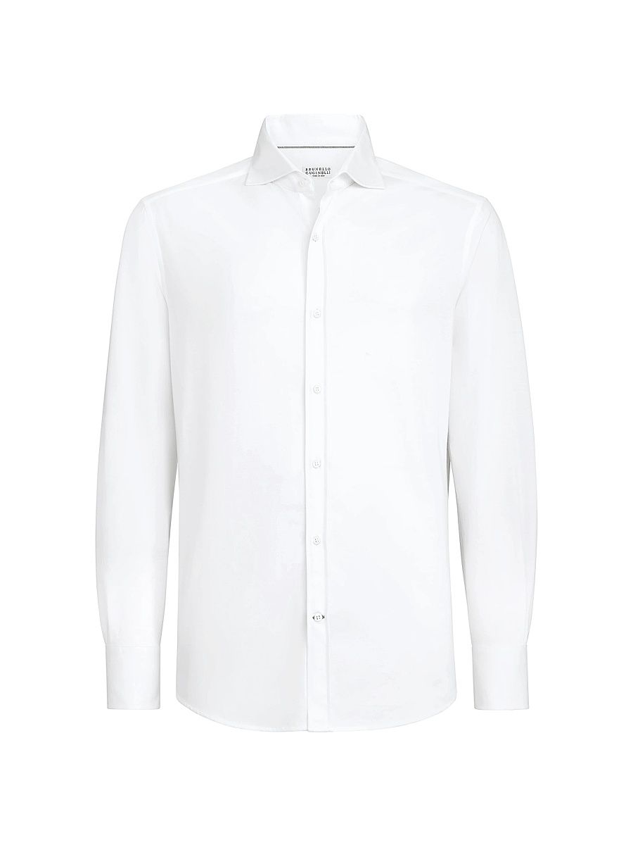 Men's Cotton Piqué Shirt with Spread Collar - White - Size XXXXL