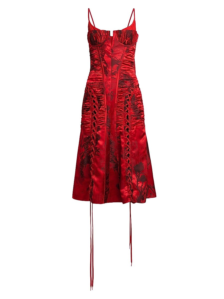 Women's London Flowers Lace-Up Midi-Dress - Dark Pink - Size 10