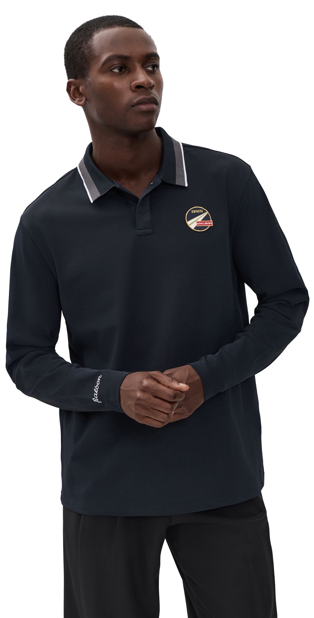 Malbon Trace Long Sleeve Polo Black XL