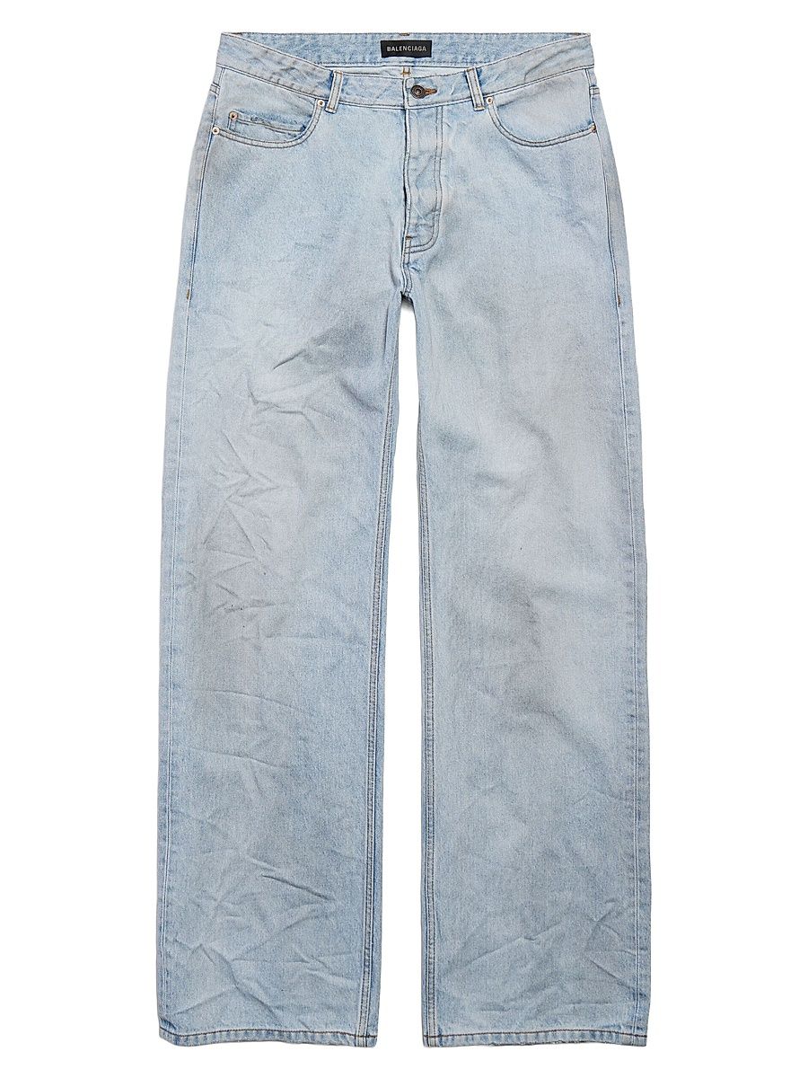 Men's Distressed Relaxed Fit Jeans - Light Blue - Size 33