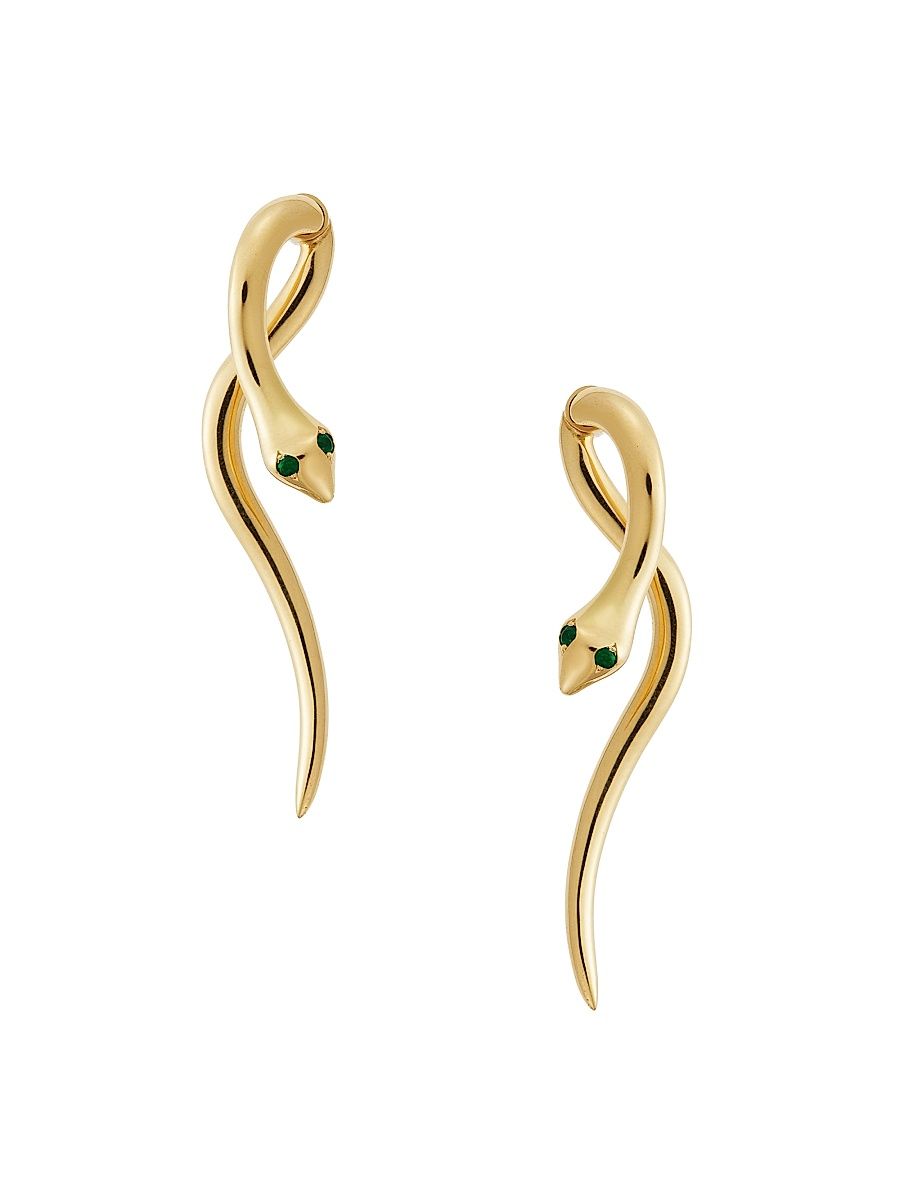 Women's Snakes Boa 18K Yellow Gold & Emerald Earrings - Gold