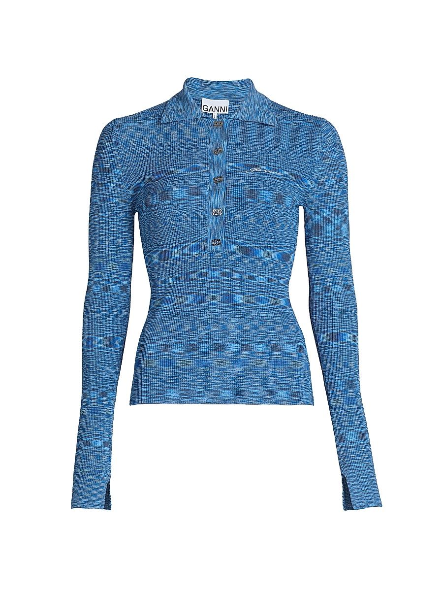 Women's Spacedyed Polo Sweater - Blissful Blue - Size Large