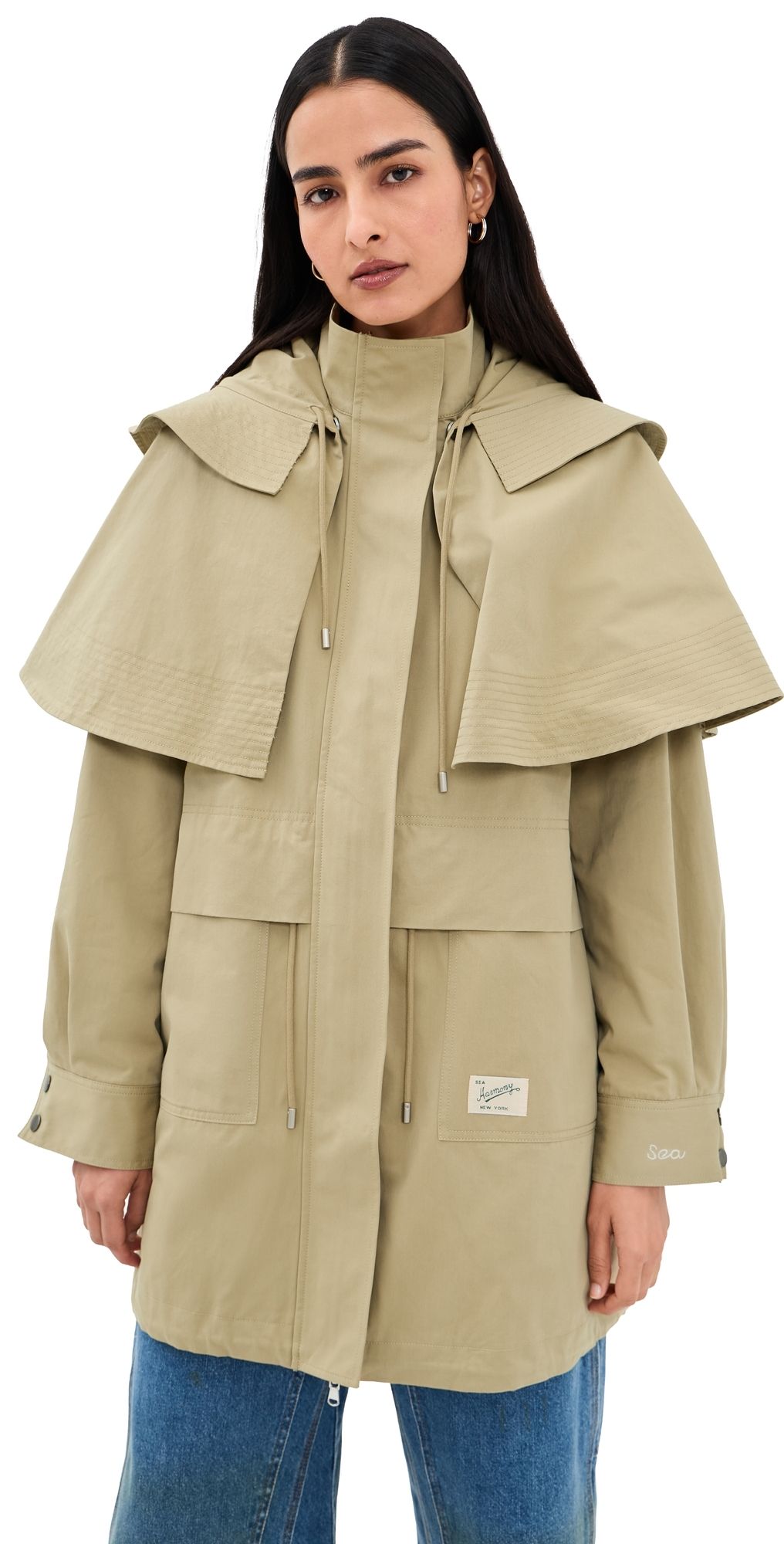 Sea Odessa Workwear Mid-Length Cape Coat Taupe L