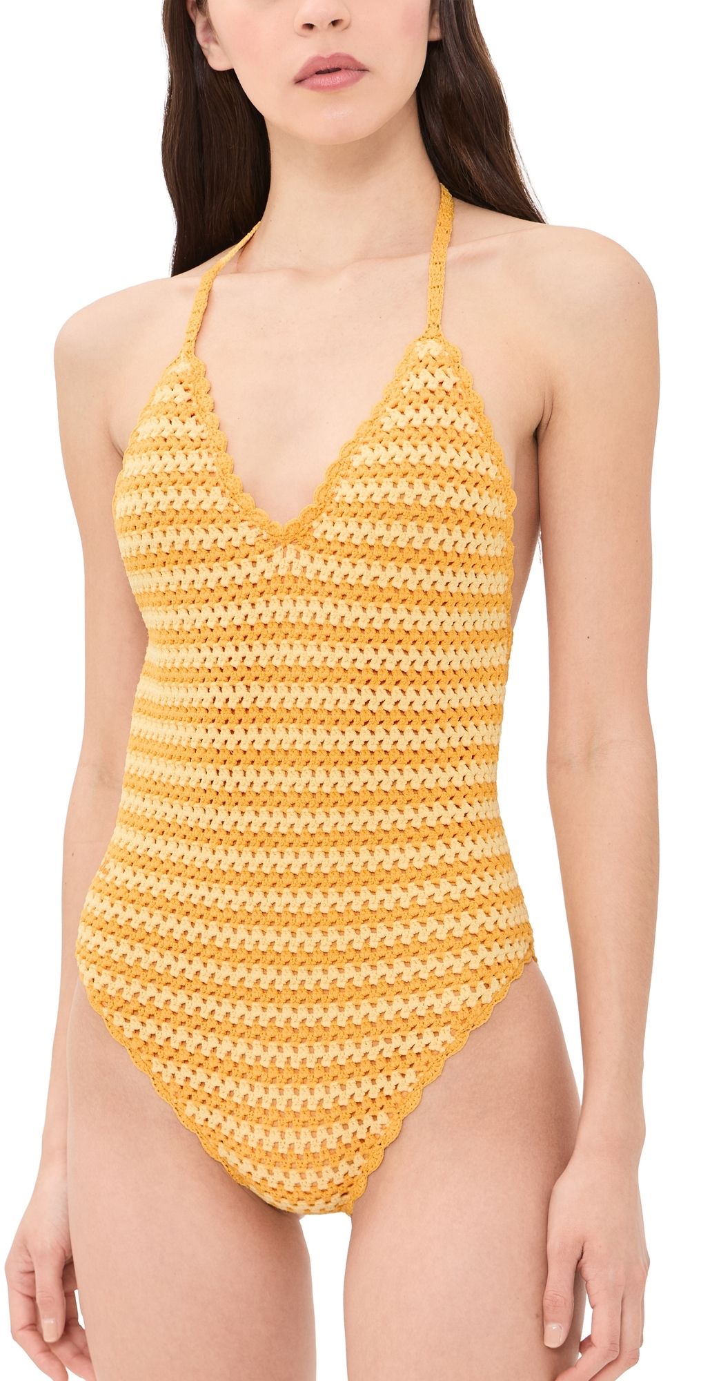 SIMKHAI Karoline Crochet Halter One Piece Mango Multi L