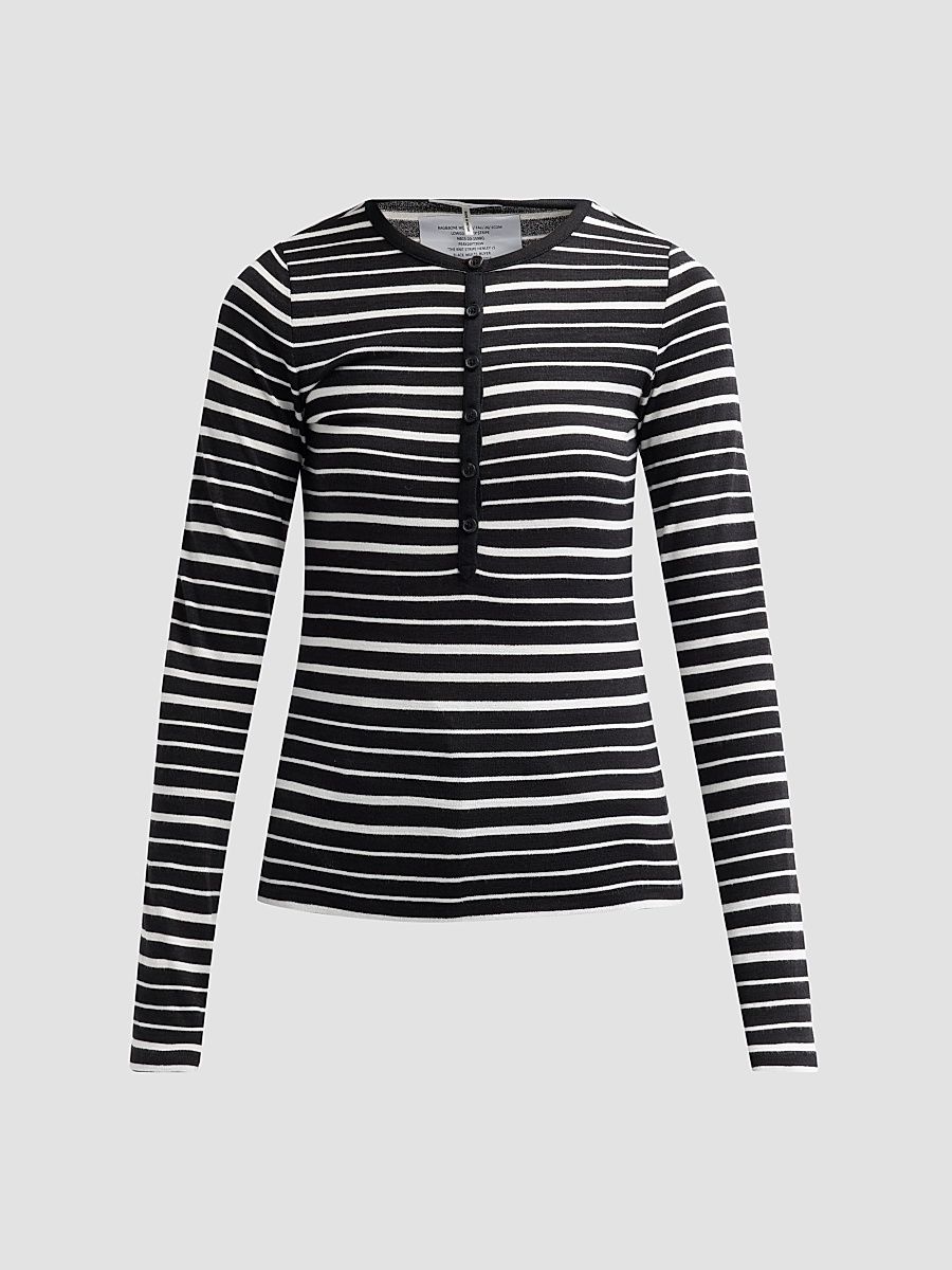 Women's The Knit Striped Henley - Black Multi - Size Small