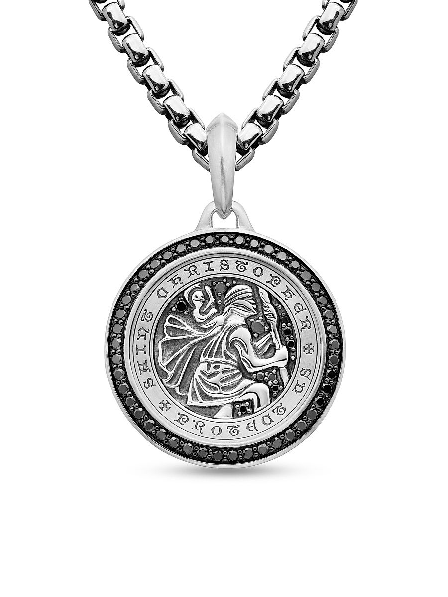 Men's St. Christopher Amulet in Sterling Silver - Black Diamond