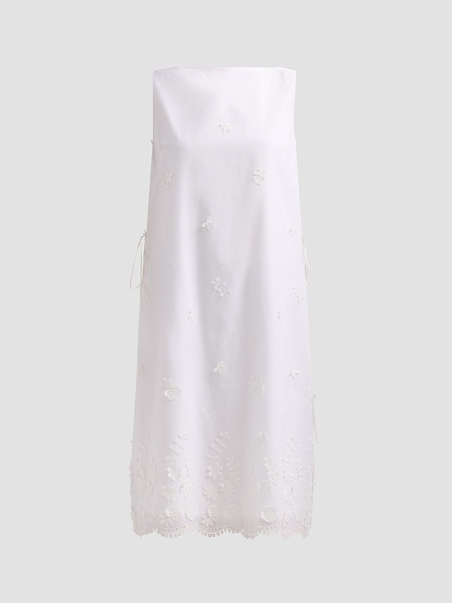 Women's Frida Floral-Embroidered Cotton Shift Dress - Optic White - Size 10