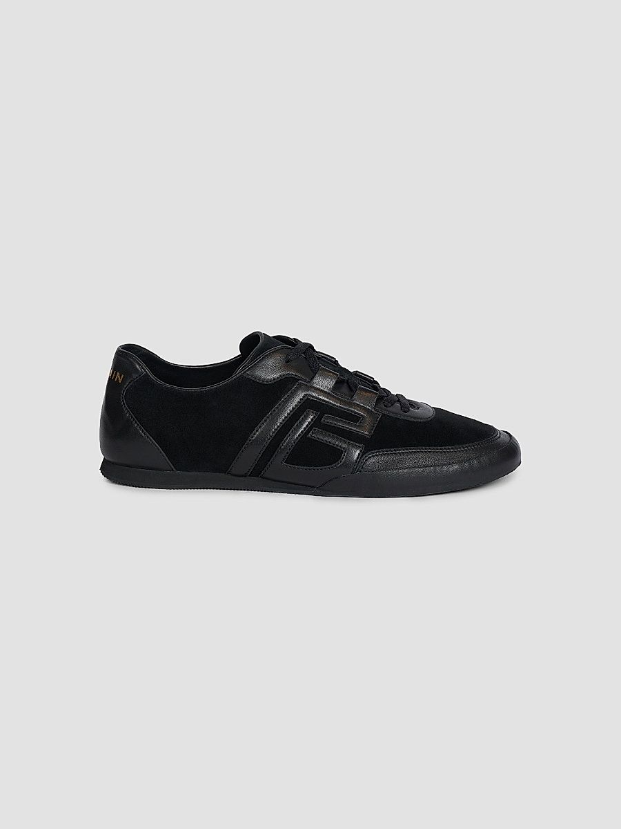 Balmain Men's Boxing Leather Low-Top Sneakers - Noir - Size 7