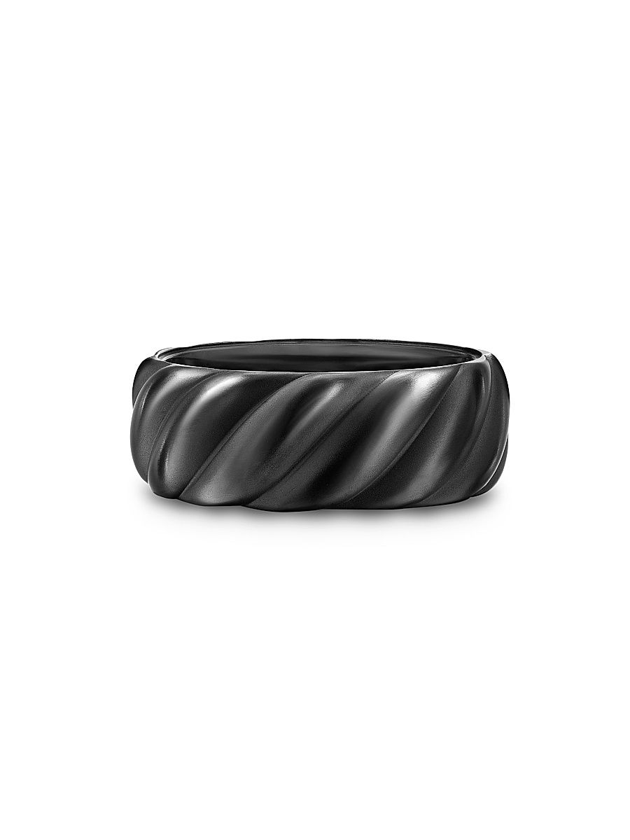 Men's Sculpted Cable Band Ring in Black Titanium, 9MM - Black - Size 10
