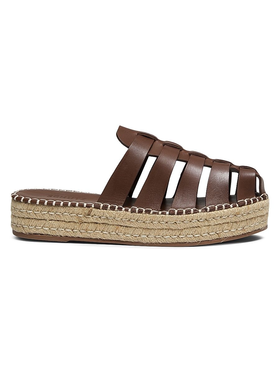 Women's Valerie 45MM Leather & Raffia Flatform Mules - Desert Brown - Size 8