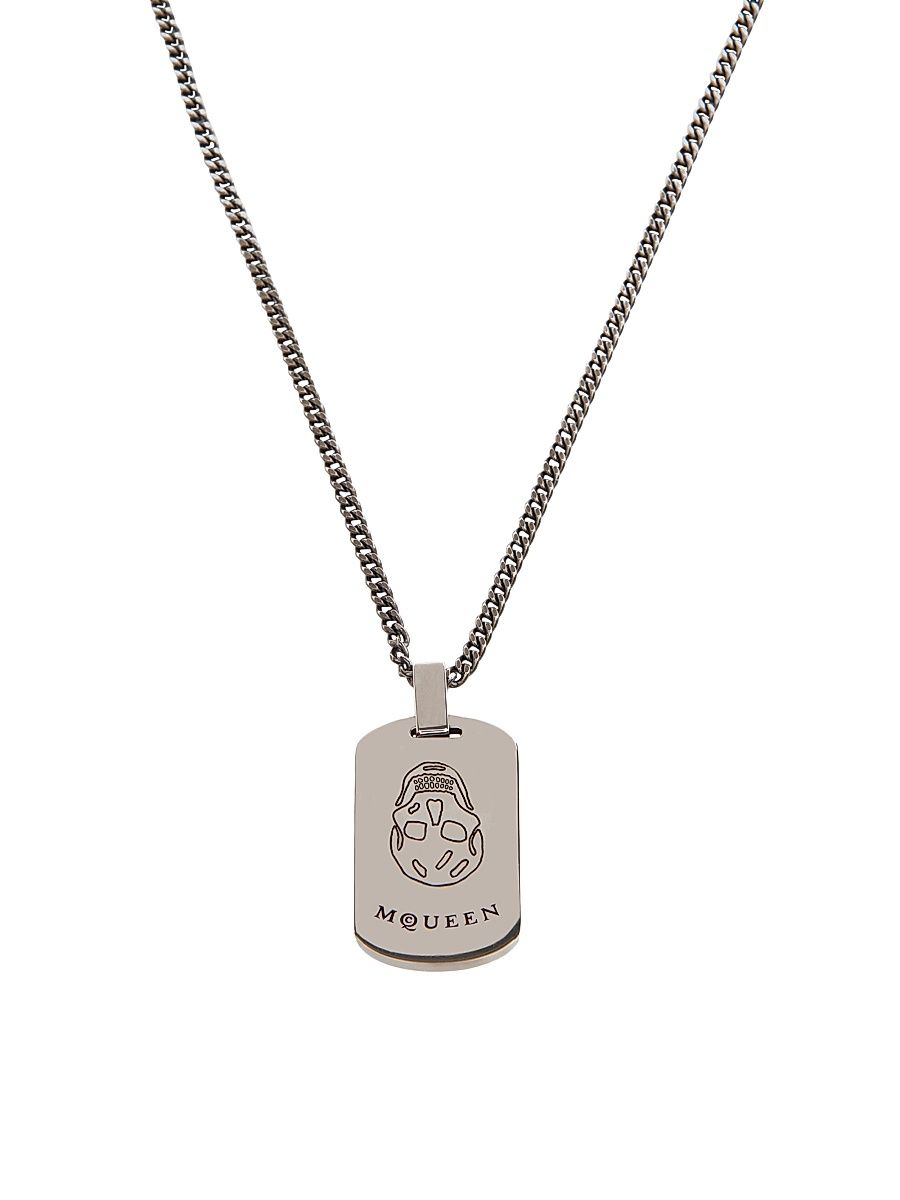 Men's Skull Plate Necklace - Silver Black Antil