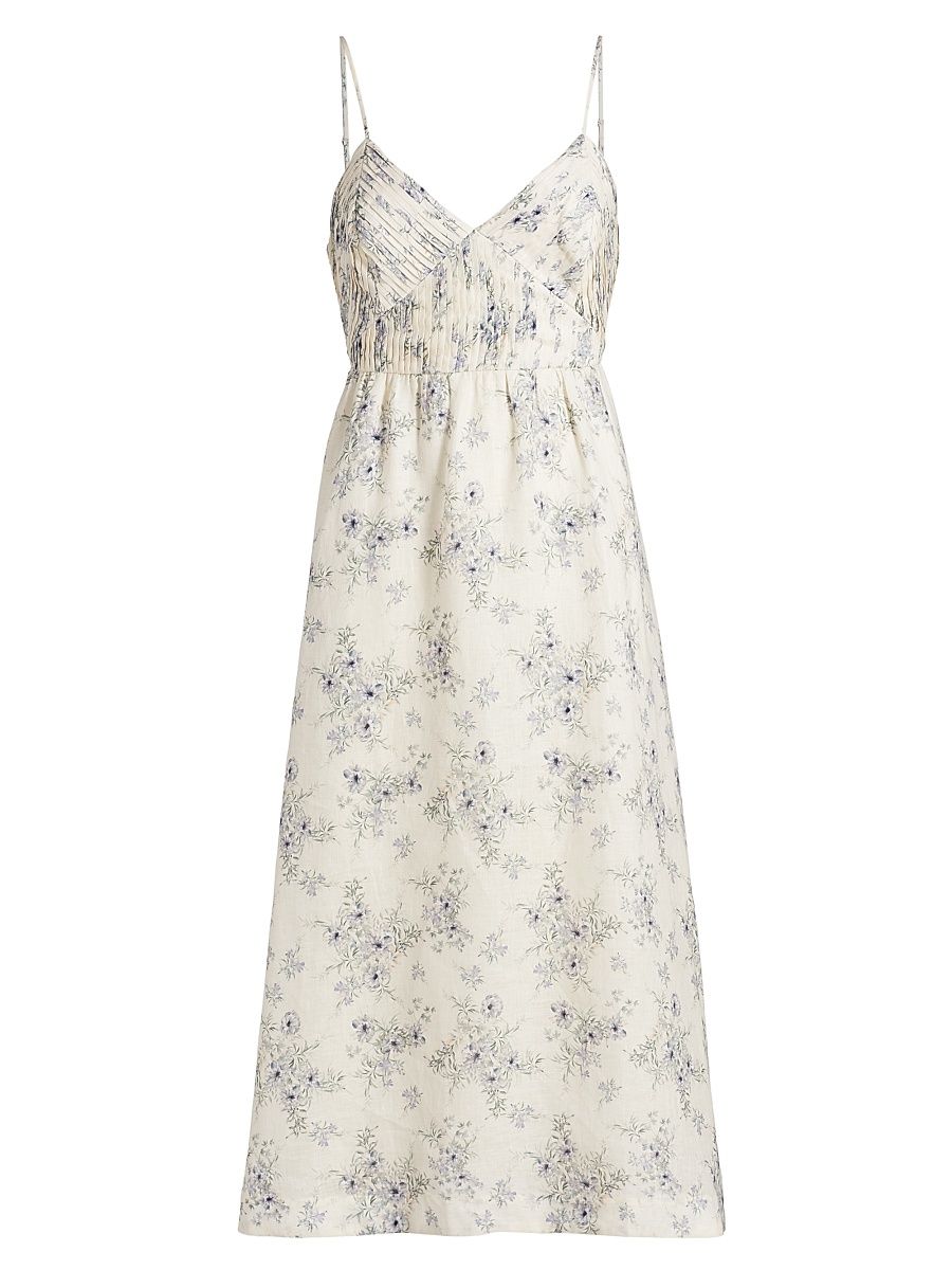 Women's Jacinta Floral Linen Midi-Dress - Wild Forget Me Knot - Size 12