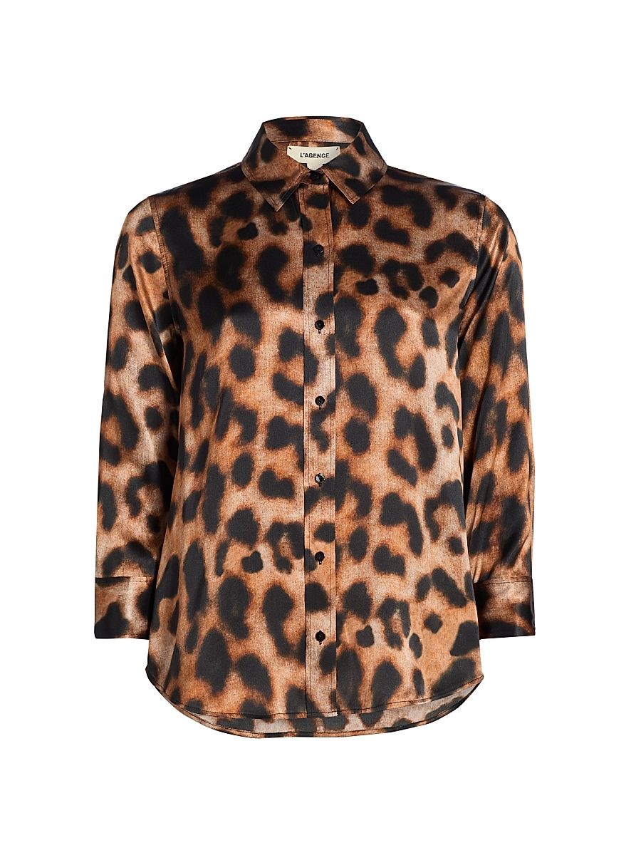 Women's Dani Leopard-Print Silk Blouse - Tan Black Large Leopard - Size Medium