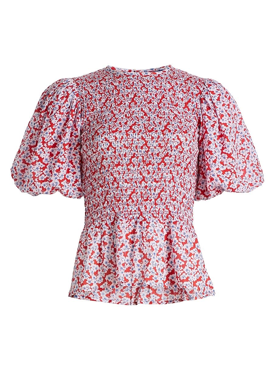 Women's Luz Floral Cotton Peplum Top - Red - Size XS
