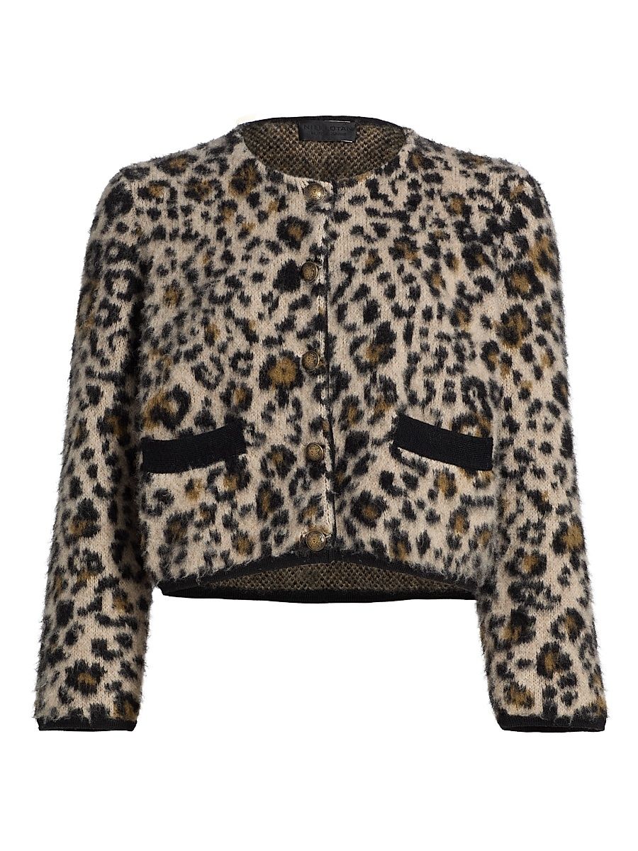 Women's Beyton Leopard Cashmere-Silk Cardigan - Jute Leopard - Size XL