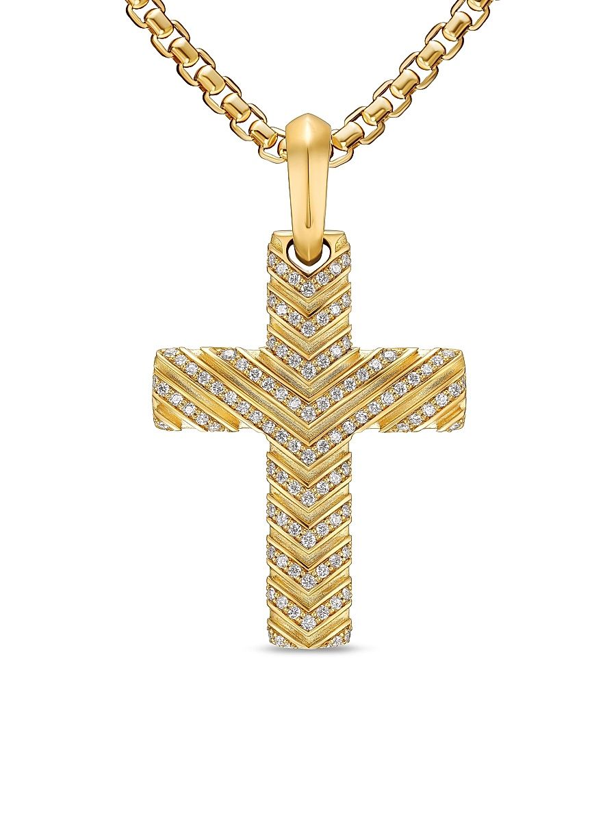 Men's Chevron Cross Pendant in 18K Yellow Gold - Gold