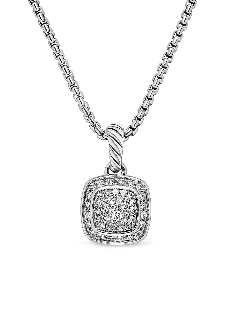 Women's Petite Albion Pendant Necklace in Sterling Silver with Pavé Diamonds, 7mm - Diamond - Size 17