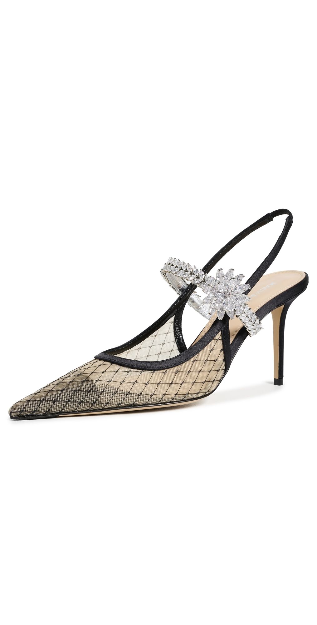 MACH & MACH Lotus Flower Fishnet Slingback Pumps Black 39