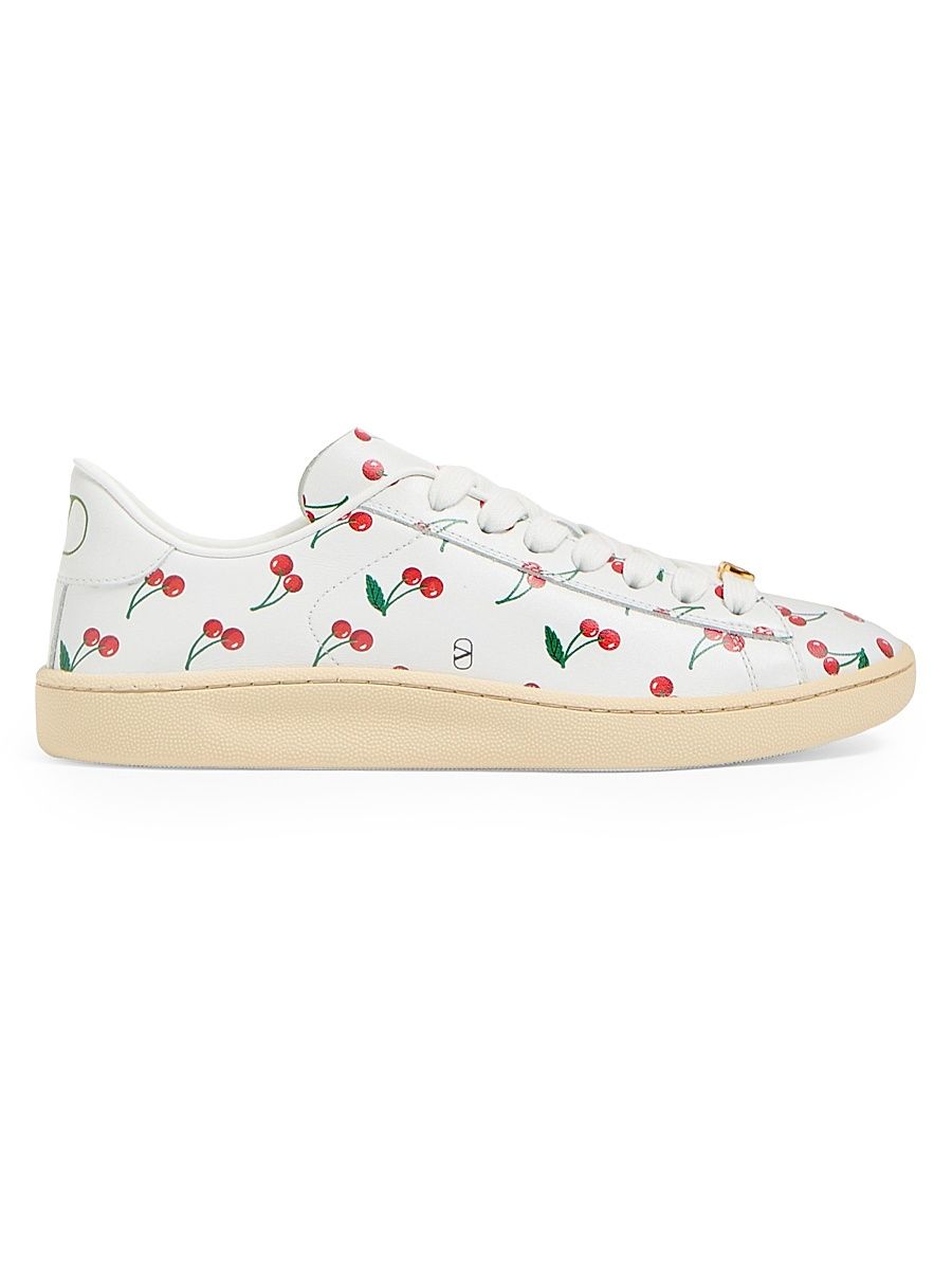 Women's Royco Sneakers in Nappa Calfskin with Cherryfic Pattern - White - Size 10.5