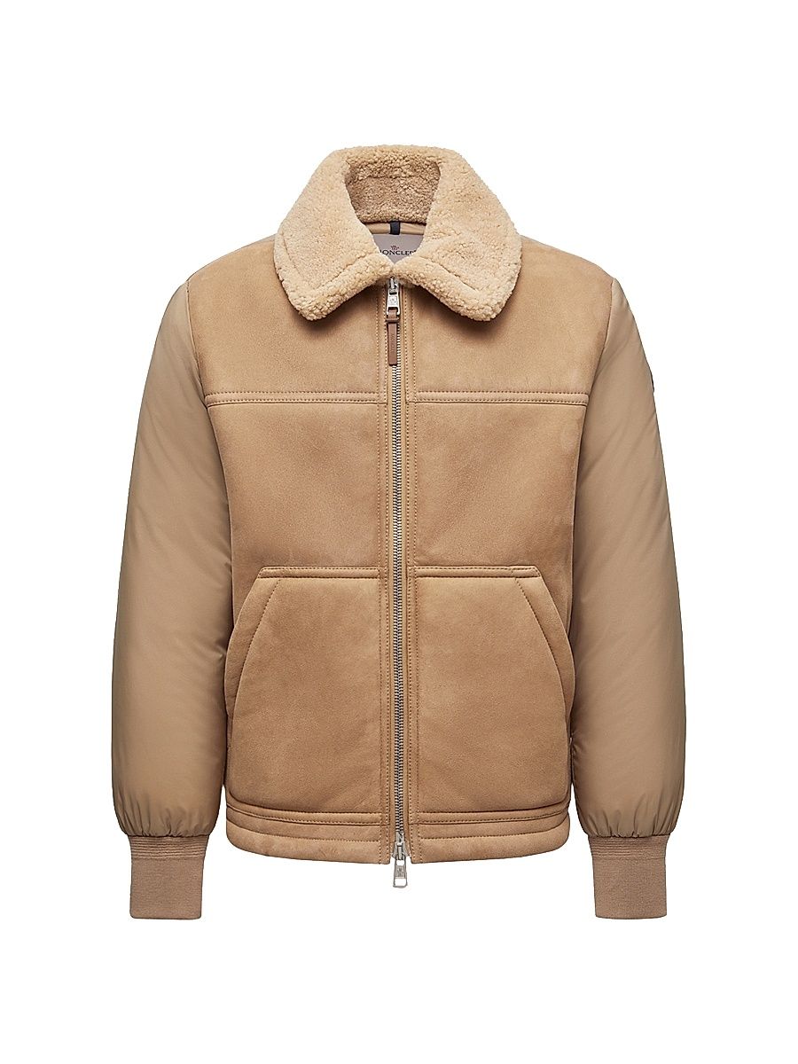 Men's Tonnay Puffer Jacket in Suede and Shearling - Beige - Size XXL