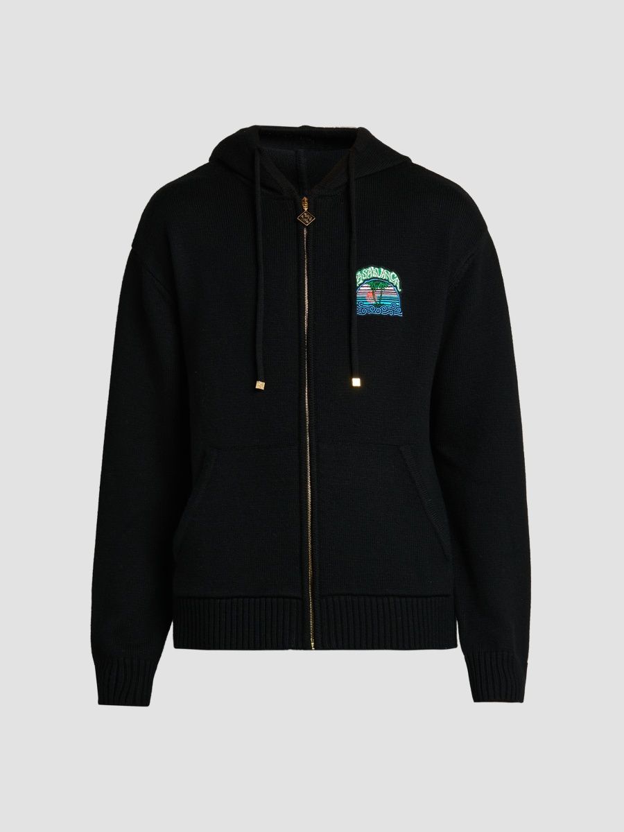 Casablanca Men's Palm Tree Cotton Full-Zip Hoodie - Black - Size XXL