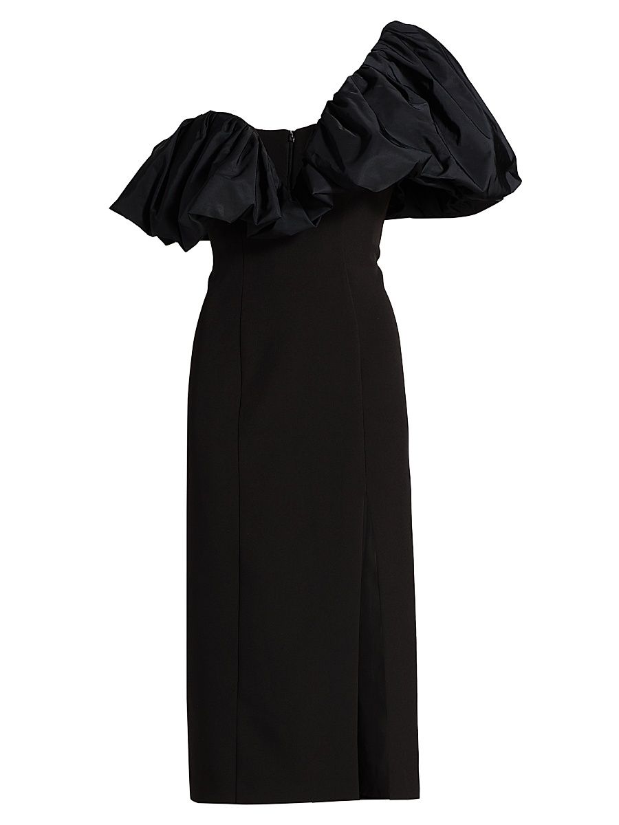 Women's Satin Puff-Sleeve Cocktail Dress - Black - Size 10