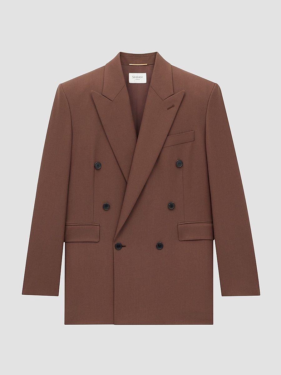 Saint Laurent Women's Double-Breasted Jacket in Wool Gabardine - Brun - Size 6