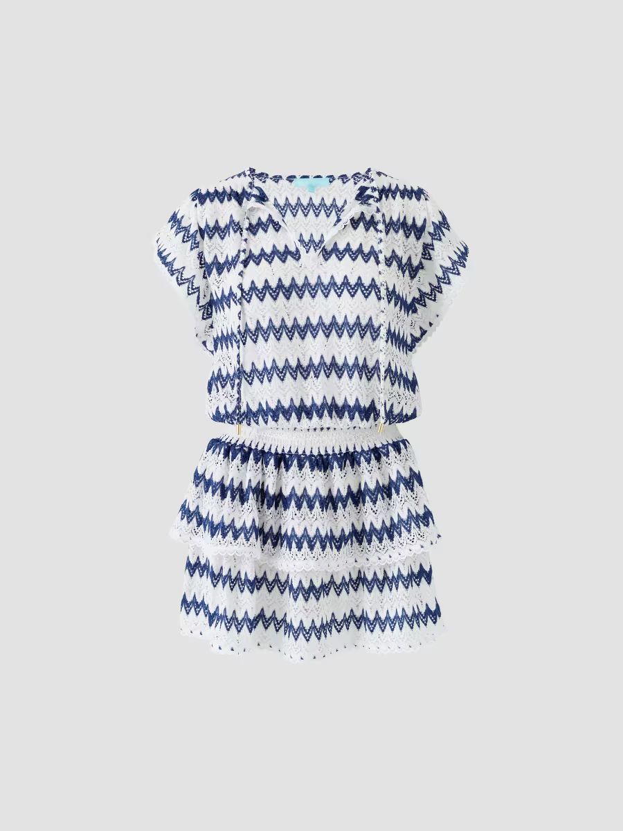 Melissa Odabash Women's Remi Striped Crochet Mini Dress - White Marine - Size Large